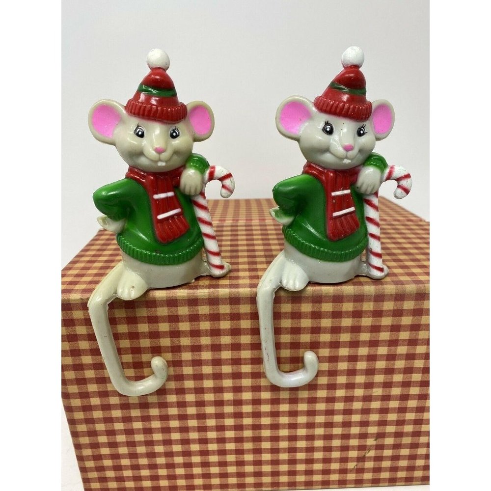 Vtg Lot 2 Christmas Mice Candy  Stocking Hangers